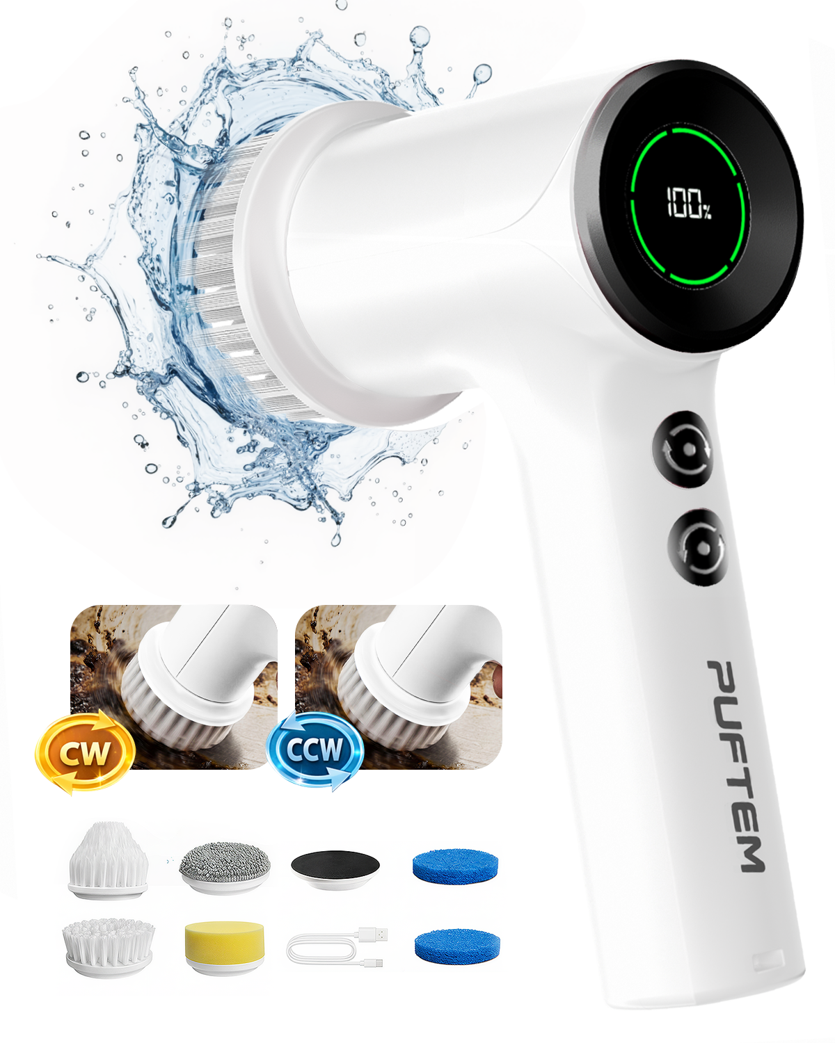 Puftem New Upgraded Electric Spin Scrubber – Cordless - 6 Replaceable Heads