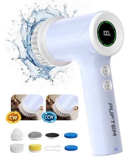 Puftem New Upgraded Electric Spin Scrubber – Cordless - 6 Replaceable Heads