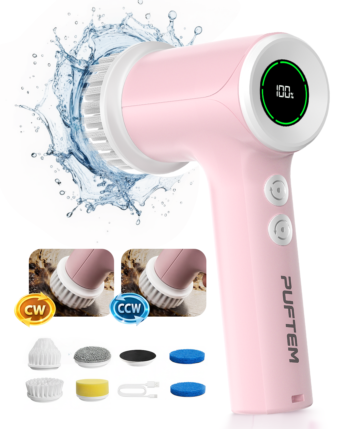 Puftem New Upgraded Electric Spin Scrubber – Cordless - 6 Replaceable Heads