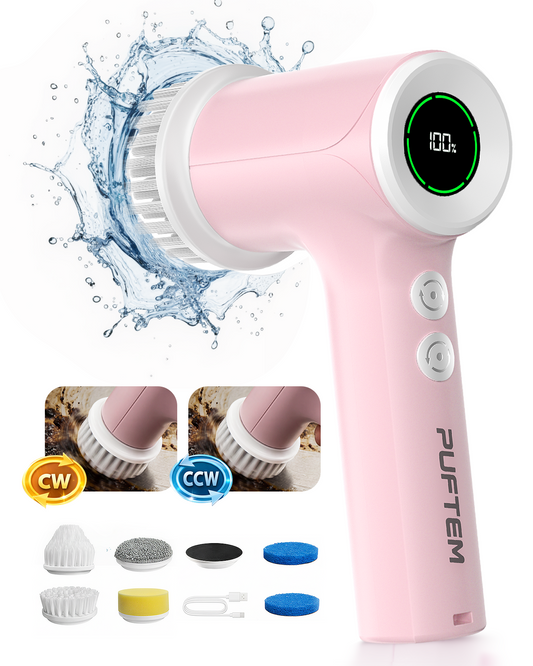 Puftem New Upgraded Electric Spin Scrubber – Cordless - 6 Replaceable Heads