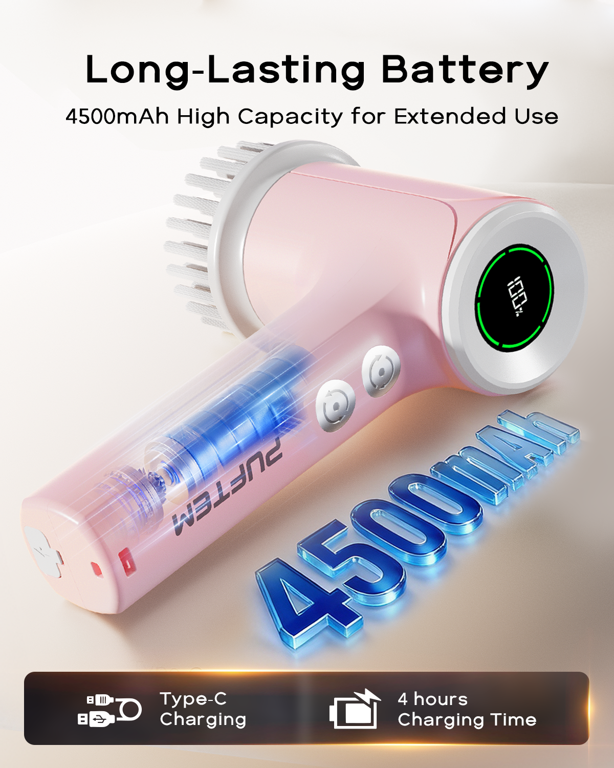 Puftem New Upgraded Electric Spin Scrubber – Cordless - 6 Replaceable Heads