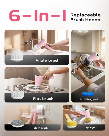 Puftem New Upgraded Electric Spin Scrubber – Cordless - 6 Replaceable Heads